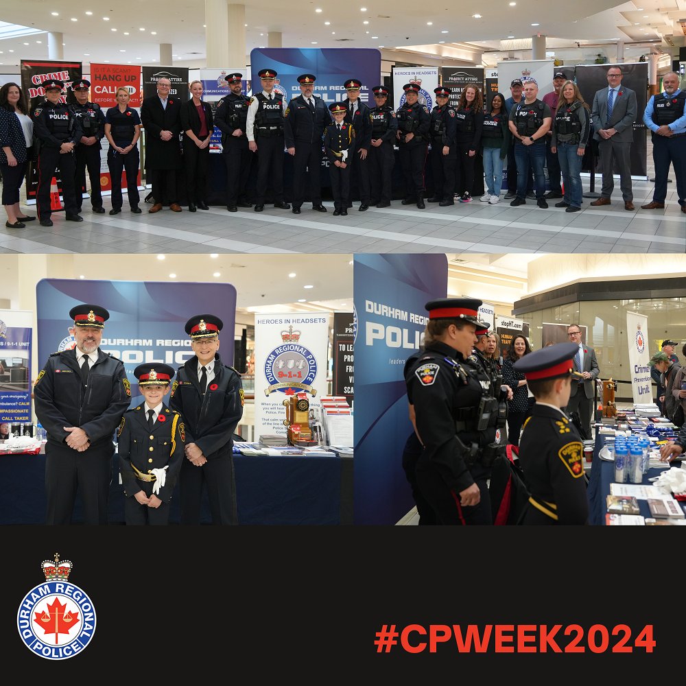 DRPS's tweet image. 🚨 CRIME PREVENTION WEEK 🚨
This morning, our DRPS command team kicked off the event at The Shops at Pickering City Centre. Visit our info booth near Entrance 2 for crime prevention tips and DRPS swag! We&apos;re here all week from 10 AM - 9 PM. See you there! #CPWeek2024 #DurhamSafe