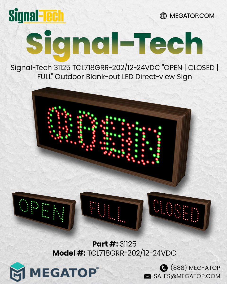 megatopcom's tweet image. Make status updates clear with the Signal-Tech 31125 LED Sign. High-visibility &quot;OPEN,&quot; &quot;CLOSED,&quot; or &quot;FULL&quot; messaging ensures easy readability, even in direct sunlight.

Buy it now: megatop.com/i/signal-tech-…

#SignalTech #LEDSign #Megatop