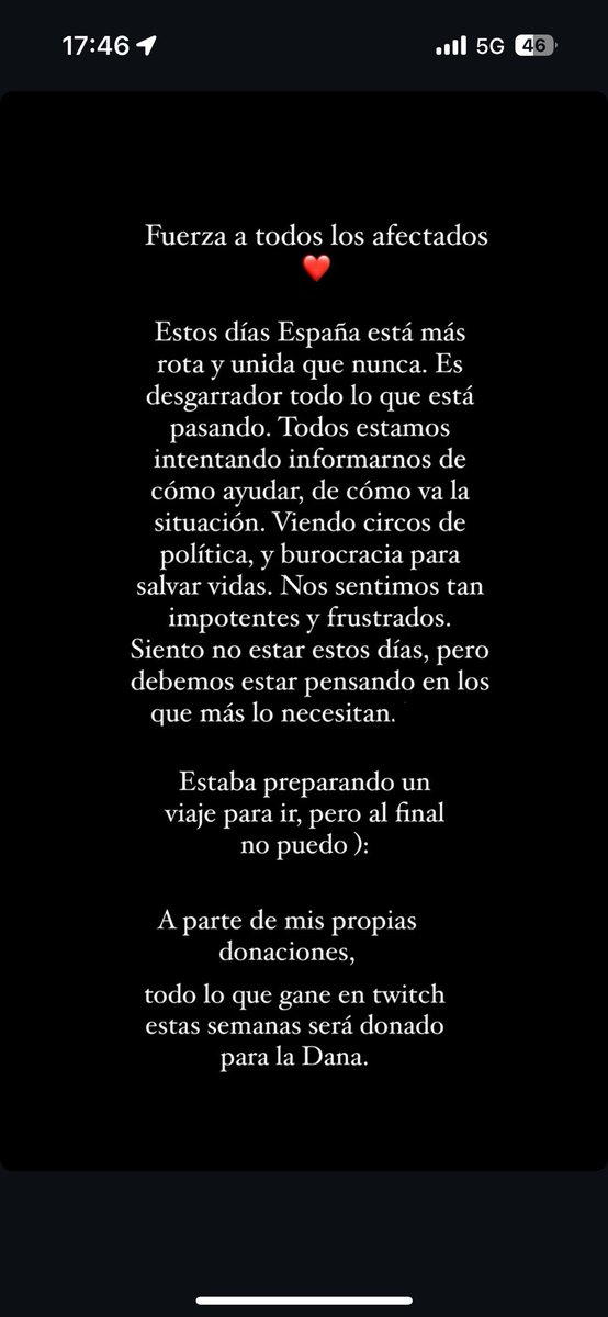 A parte de mis propias donaciones, este mes todo lo que me venga de Twitch se destina en ayudar para la Dana❤️