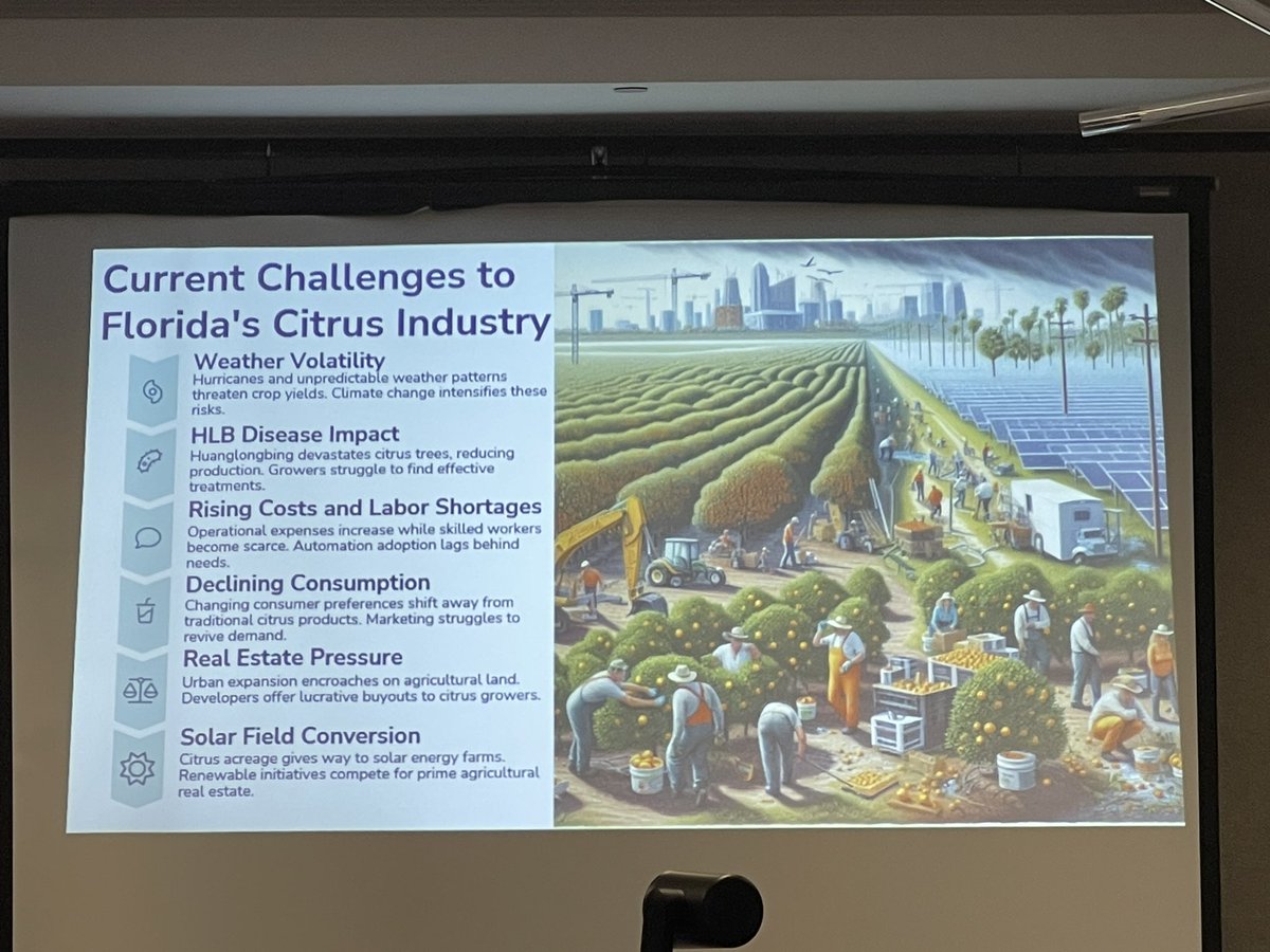 ChrissyWozniak's tweet photo. Florida citrus certainly has its challenges! Thank you to Alico’s Director of Agronomy Joby Sherrod for the in depth overview!
#asac24 https://t.co/mp47gNLORl