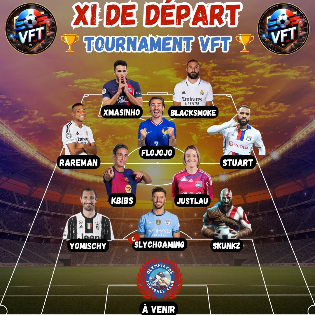 🔴𝗟𝗔 𝗖𝗢𝗠𝗣𝗢𝗦𝗜𝗧𝗜𝗢𝗡🔵

Voici les XI Olympiens annoncer pour le tournoi @VirtualFrenchT !🏆

🎥En live dès 21H, sur #twitch avec <a href="/SlychGaming/">𝗦𝗹𝘆𝗰𝗵𝗚𝗮𝗺𝗶𝗻𝗴</a> !
twitch.tv/slychgaming

Merci à tous pour votre soutien !🙏🔥 

#EA #EAFC25 #FC25 #EASportsFC25 #twitchgamer <a href="/TwitchFR/">Twitch FR</a> <a href="/Twitch/">Twitch</a>