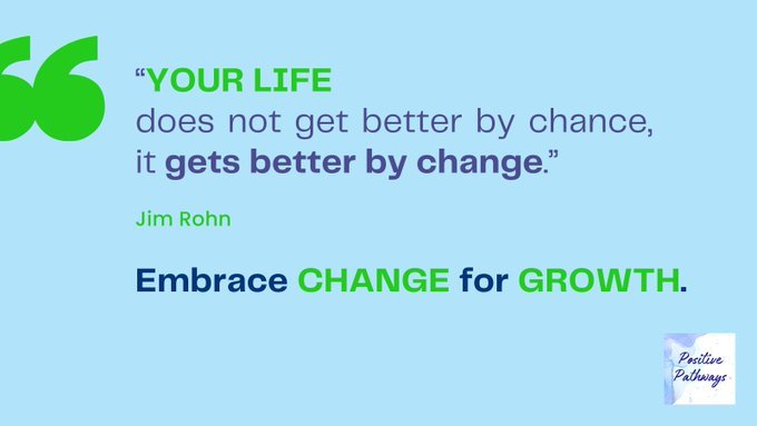 BetterYouSkills's tweet image. 📚 EMBRACE CHANGE FOR GROWTH. 

“Your life does not get better by chance, it gets better by change.” - Jim Rohn. 📷 

#Change #Growth #PositivePathways #PositiveMindset #ThinkBIGSundayWithMarsha