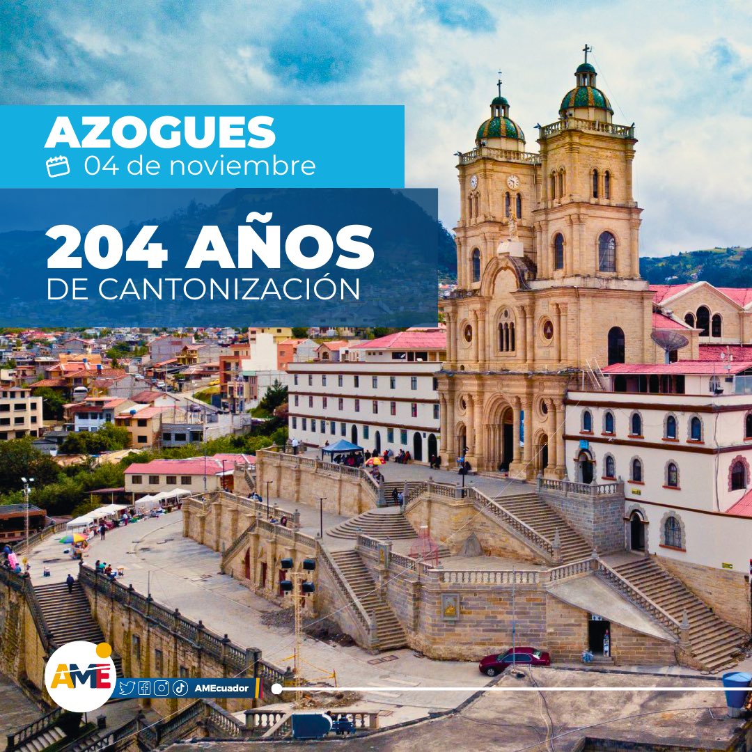 AMEcuador's tweet photo. #AMESaluda | San Francisco de Peleusí de Azogues, tierra con riqueza histórica, tradiciones y leyendas, hoy cumple su 204 Aniversario de cantonización 👏🏻
¡La AME felicita a su alcalde, Javier Serrano , a sus autoridades y a su gente trabajadora en este día!
¡Qué Viva Azogues!🎉 https://t.co/GRzeSAlX8q
