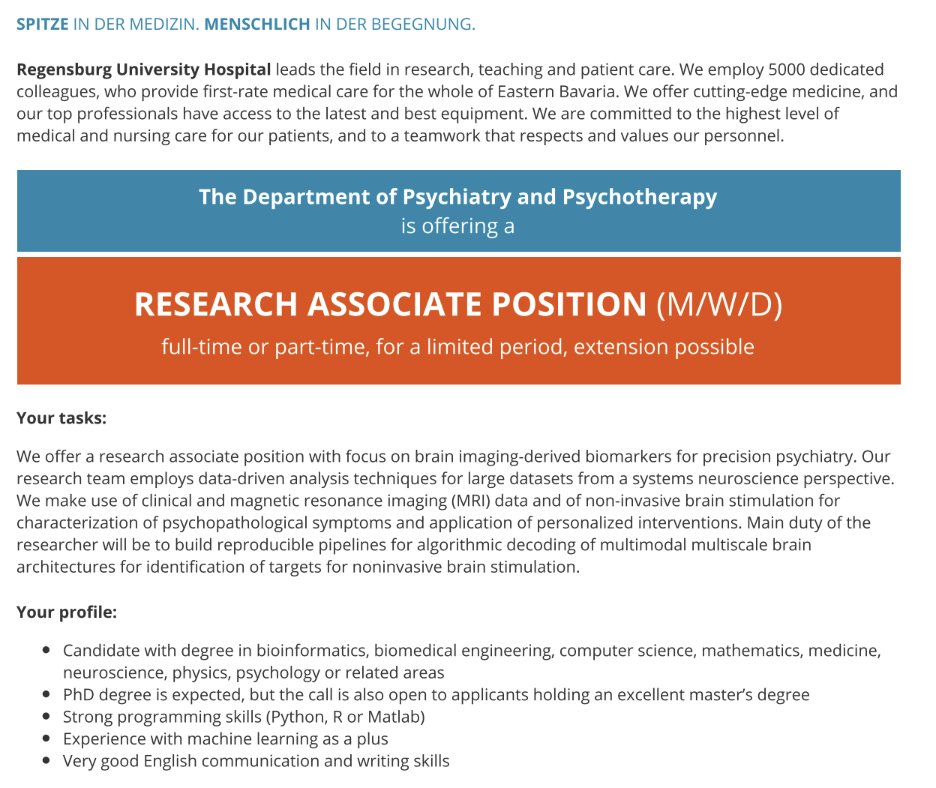 INM7_ISN's tweet image. Interesting post-doc position in imaging / psychiatry with @timmpoe
If you are into fMRI, TMS and their application, check it out !
