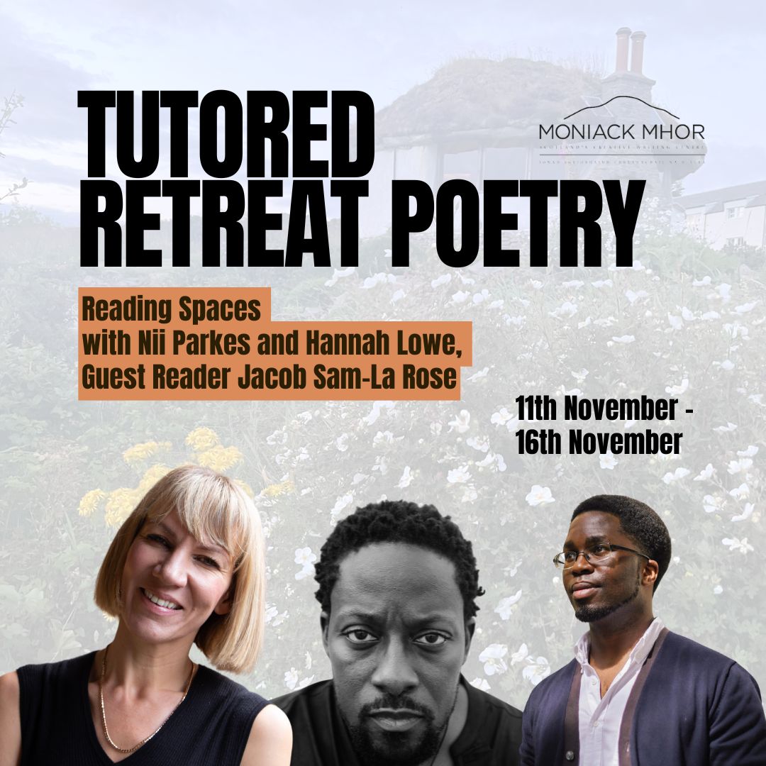 Moniack Mhor (@moniackmhor) on Twitter photo Join us next week for the tutored poetry retreat with <a href="/BlueBirdTail/">Nii Ayikwei Parkes</a> and <a href="/hannahlowepoet/">hannahlowepoet</a>, joined mid-week by guest reader <a href="/jsamlarose/">Jacob Sam-La Rose</a> ✨
This poetry retreat will be focusing on the wordless element of poems – the spaces.
More info about the retreat here: buff.ly/3C7bE7W Join us next week for the tutored poetry retreat with <a href="/BlueBirdTail/">Nii Ayikwei Parkes</a> and <a href="/hannahlowepoet/">hannahlowepoet</a>, joined mid-week by guest reader <a href="/jsamlarose/">Jacob Sam-La Rose</a> ✨
This poetry retreat will be focusing on the wordless element of poems – the spaces.
More info about the retreat here: buff.ly/3C7bE7W