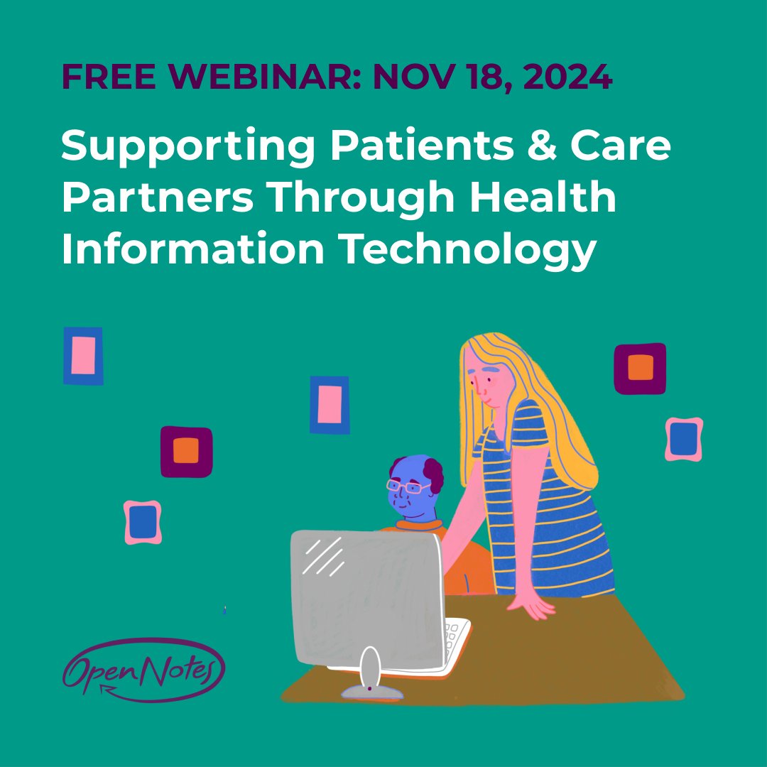 OpenNotes (@myopennotes) on Twitter photo How can we make caregiving a little easier using health information technology?
In honor of #NationalCaregivers Month, weโll be hosting a webinar on November 18th at 10am PT / 1pm Eastern with <a href="/JohnsHopkinsSPH/">Johns Hopkins Bloomberg School of Public Health</a> and Coalition for Care Partners.
Sign up: opennotes.org/news/webinar-sโฆ How can we make caregiving a little easier using health information technology?
In honor of #NationalCaregivers Month, weโll be hosting a webinar on November 18th at 10am PT / 1pm Eastern with <a href="/JohnsHopkinsSPH/">Johns Hopkins Bloomberg School of Public Health</a> and Coalition for Care Partners.
Sign up: opennotes.org/news/webinar-sโฆ