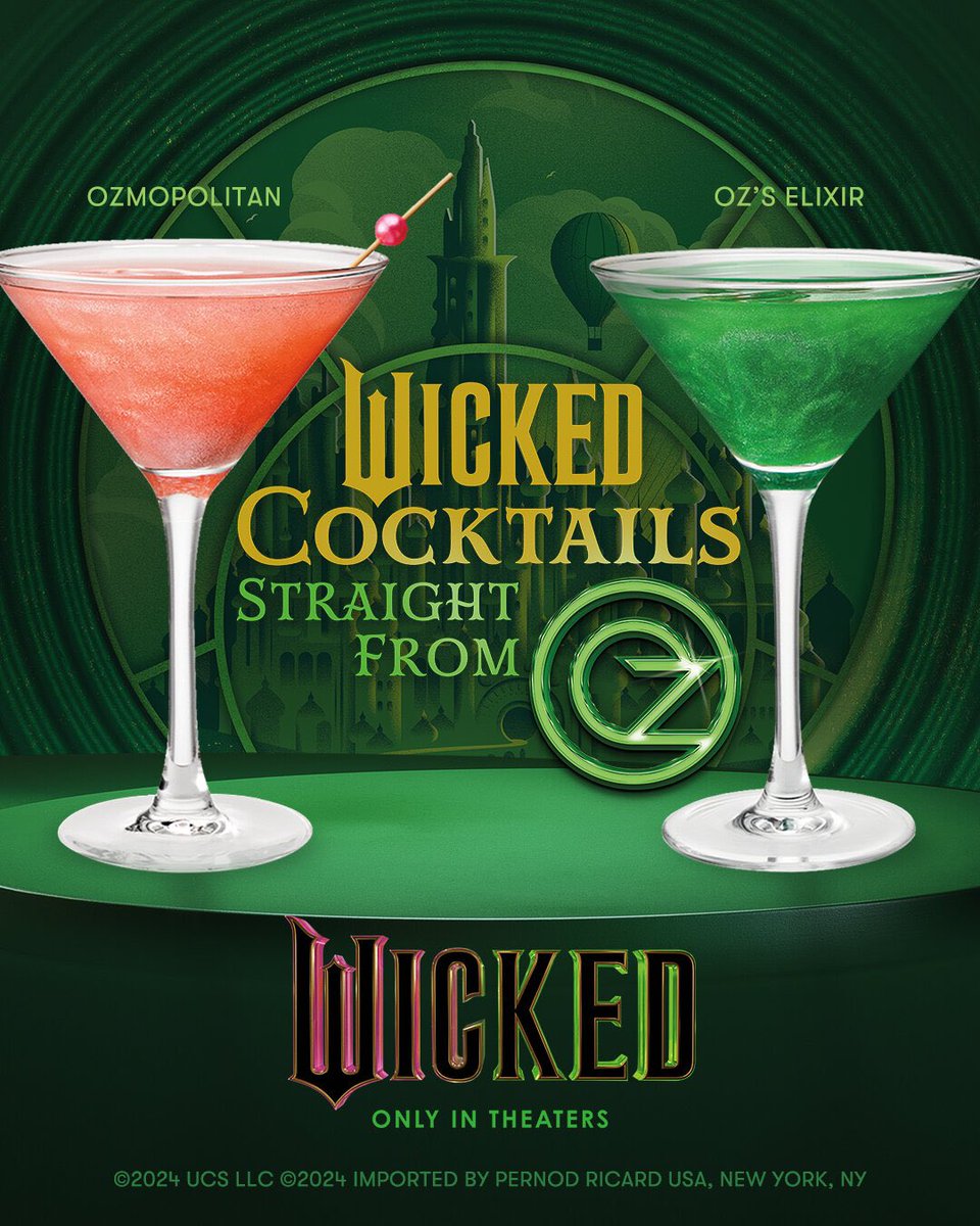 Step into the Land of Oz with our two new WICKED-inspired martinis: Ozmopolitan &amp; Oz's Elixir 

Be the first to try these magical drinks for only $7 on Martini Mondays 

Only in theaters 11/22 #WickedMovie