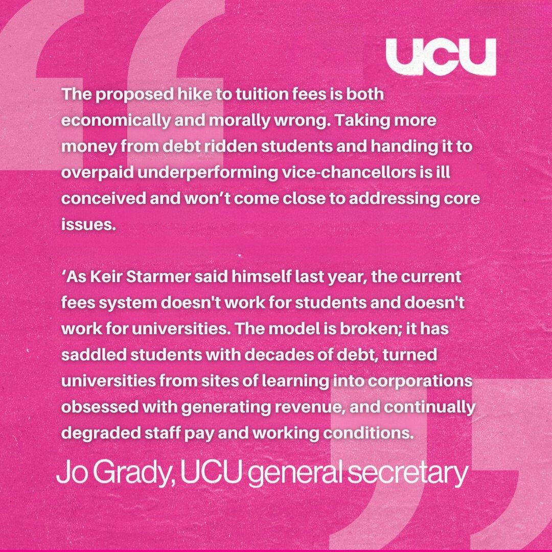 Labour's decision to hike tuition fees is bad for students and will do nothing to solve the crisis in higher education.

Read the full statement 👇 ucu.org.uk/article/13772/…