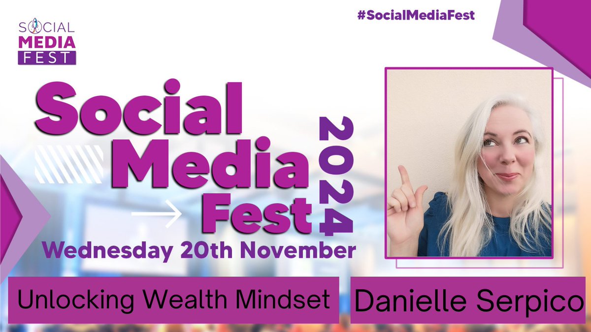 Social Media Fest (@socialmediaire) on Twitter photo **Speaker Announcement**
<a href="/DanielleSerpico/">Danielle Serpico</a> will be joining us on stage at #SocialMediaFest this month to help us unlock our wealth mindset and overcome subconscious blocks for social media success.
Join us in person or online:
🎟️ tickettailor.com/events/tweetin… **Speaker Announcement**
<a href="/DanielleSerpico/">Danielle Serpico</a> will be joining us on stage at #SocialMediaFest this month to help us unlock our wealth mindset and overcome subconscious blocks for social media success.
Join us in person or online:
🎟️ tickettailor.com/events/tweetin…