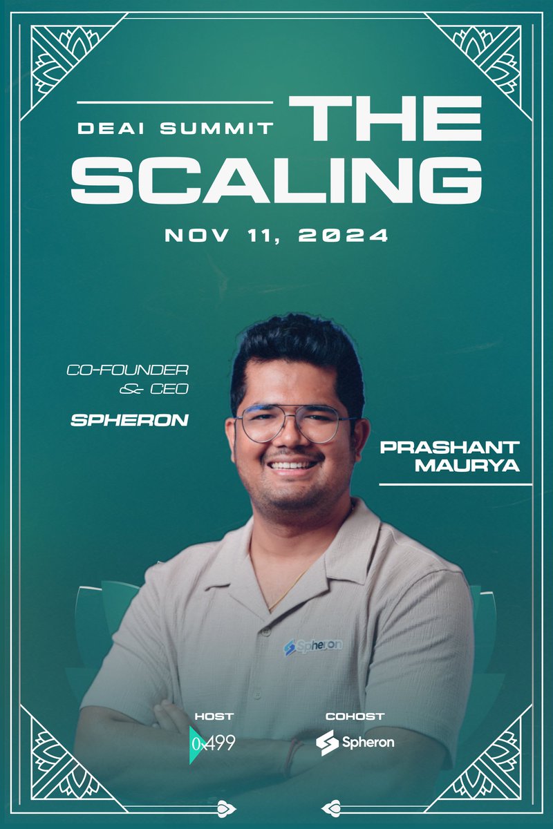 499_DAO's tweet image. 🛫Meet Prashant Maurya on stage of THE SCALING DeAI Summit 2024! 🔗lu.ma/TheScaling2024…
🫂From humble beginnings in a call center to becoming the Co-Founder & CEO of @SpheronFDN, @prashant_xyz 's journey is one of resilience and vision. Transitioning into the Web3 space in…
