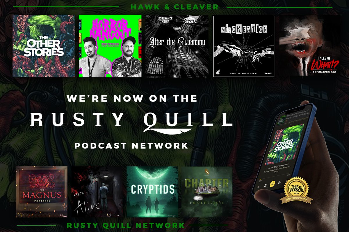 Hawk & Cleaver (@hawkandcleaver) on Twitter photo We are THRILLED to announce that The Other Stories podcast, and all its brother and sister podcasts, are now part of the <a href="/TheRustyQuill/">Rusty Quill</a> network!
Expect the same top quality, just with more nightmare fuel added to our story engines 🤘
See more > rustyquill.com We are THRILLED to announce that The Other Stories podcast, and all its brother and sister podcasts, are now part of the <a href="/TheRustyQuill/">Rusty Quill</a> network!
Expect the same top quality, just with more nightmare fuel added to our story engines 🤘
See more > rustyquill.com