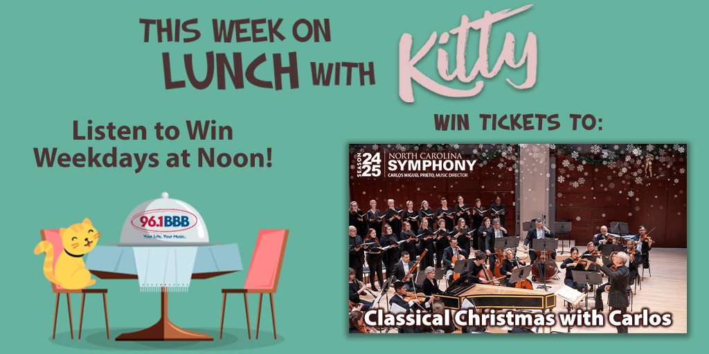 Celebrate the season as your North Carolina Symphony presents Music Director Carlos Miguel Prieto on 12/6 at Meymandi Concert Hall! Listen every day this week during Lunch with Kitty for your chance to win a pair of tickets to the show!