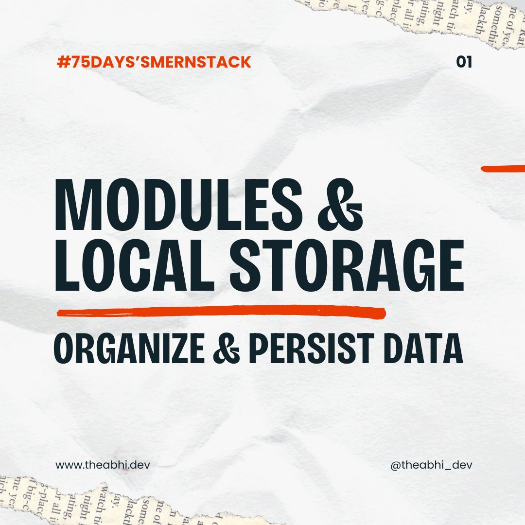 theabhi_dev's tweet image. Learning how JavaScript modules and local storage can streamline code organization and data persistence! Perfect tools for scalable apps. #JavaScriptModules #LocalStorage #WebDev #75DaysMERNChallenge #MERN 1/2