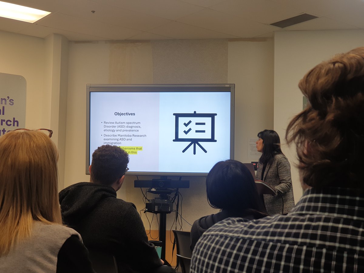 ENRRICH_Theme's tweet photo. Today, Dr. Florencia Ricci shared her groundbreaking work on Autism and Immigration. Is there a link between the two?  #CHRIMRounds @CHRIManitoba https://t.co/beuV586jp6