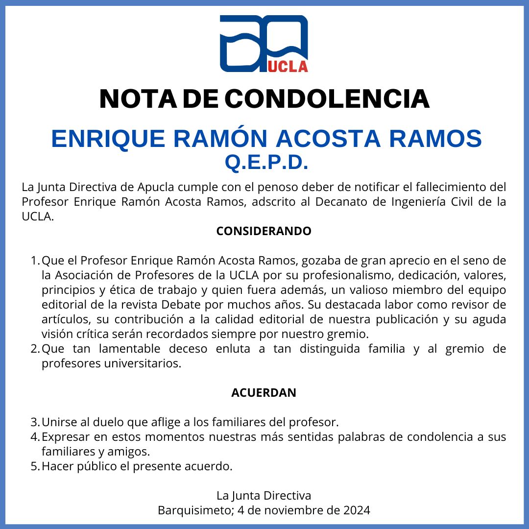 Expresamos en estos momentos nuestras más sentidas palabras de condolencia a sus familiares y amigos.

Pedimos que Dios les conceda la fortaleza necesaria para superar esta ausencia. Paz a su alma.

#qepd
<a href="/uclave/">uclave</a>
#pazasualma
#obituario✝️