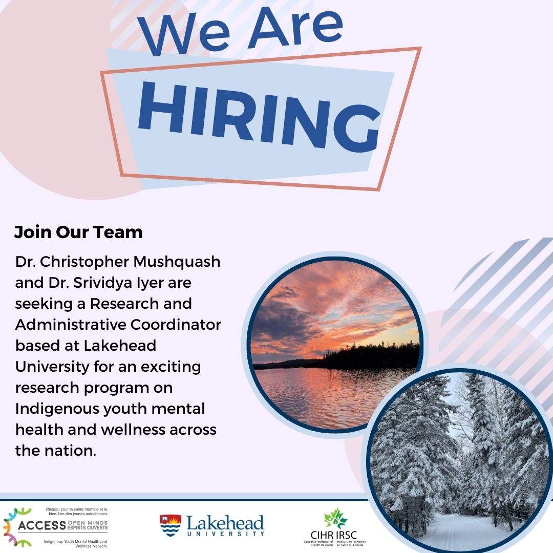 Interested in working within an exciting #research program on #Indigenousyouthmentalhealth and wellness across the nation? We've got a #jobopportunity for you!
Link: lakeheadu.ca/sites/default/…