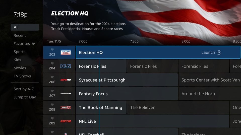 DIRECTVnews's tweet photo. DIRECTV will enhance Election Day viewing for customers regardless of how @DIRECTV is delivered to their homes.

Election HQ features live feeds of FOX News, CNN, MSNBC and Newsmax, alongside stats like Senate and House breakdowns by party, and state-by-state Presidential projections from the @AP. https://t.co/jKHsNZugLS
