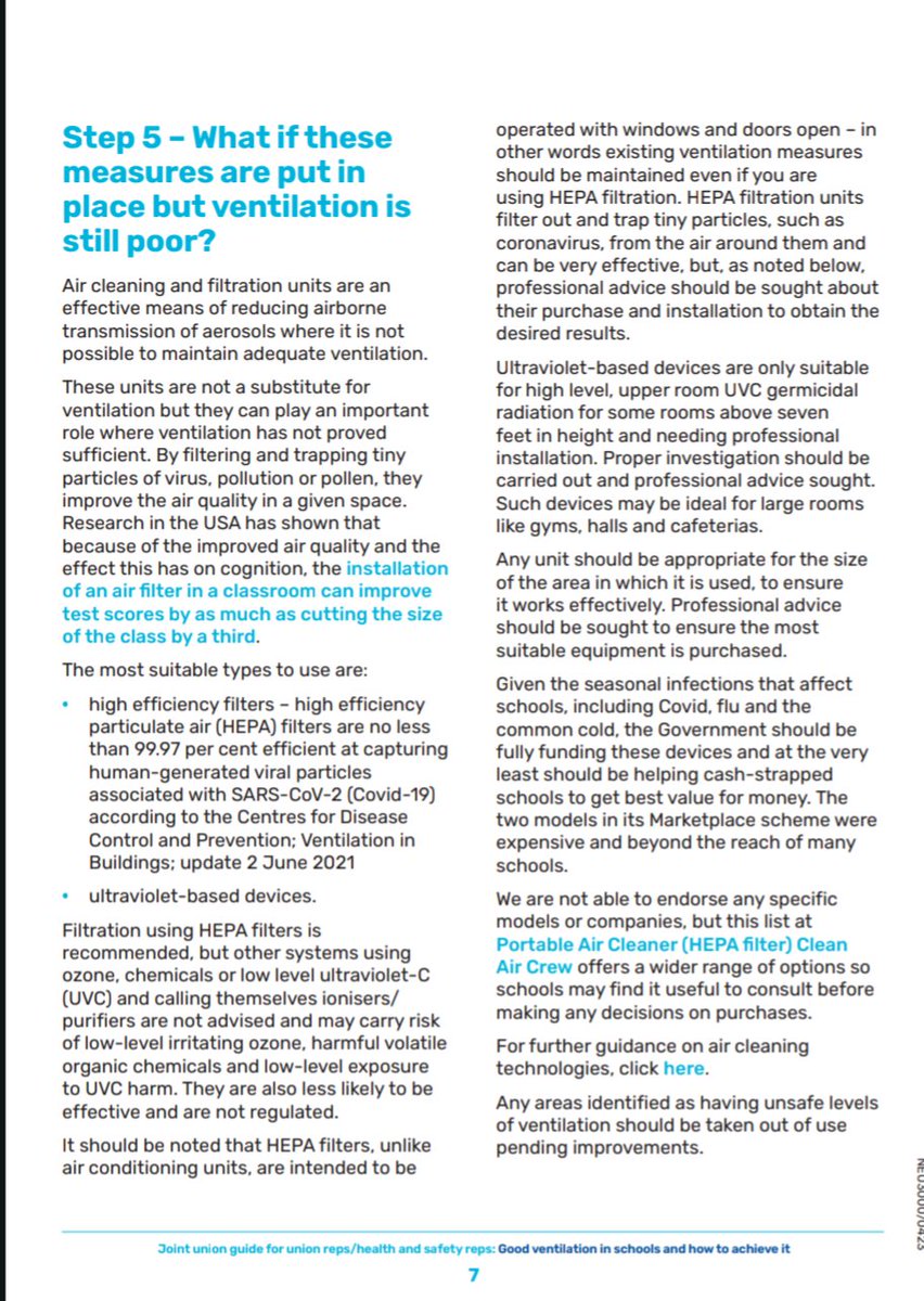 CleanAirClassrm's tweet photo. @CIBSE @educationgovuk Step 5
What if these measures put in place but ventilation is still poor?
"AIRcleaning and #FiltrationUnits
Are an effective means of reducing airborne transmission of aerosols where it is not possible to maintain adequate ventilation "
See https://t.co/1ZIE4zAMQM https://t.co/5RDaoq7Xuo