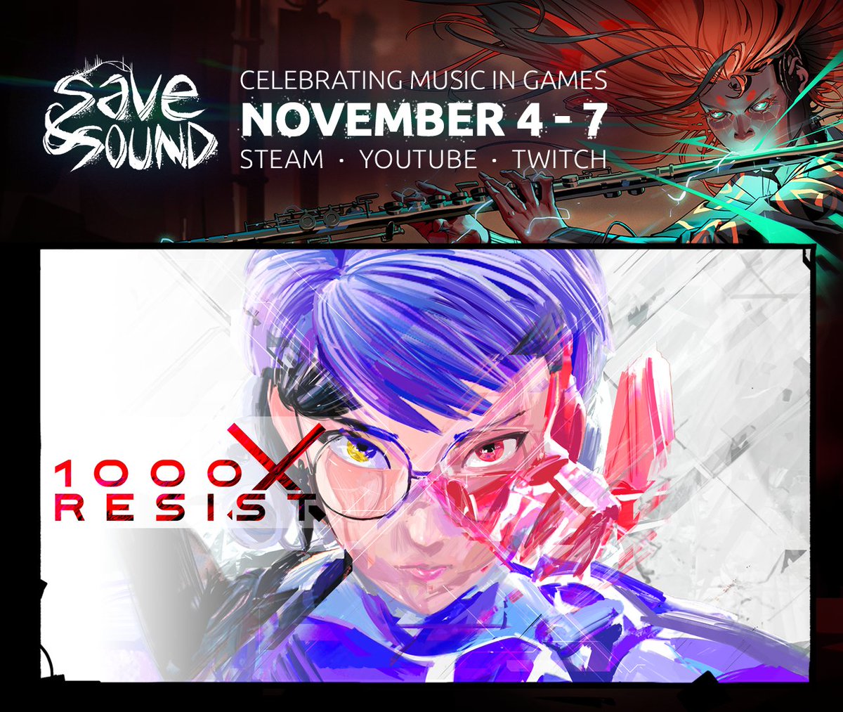 1000xResist's tweet image. 1000xRESIST will be taking part in one of our favourite Steam Events: SAVE &amp;amp; SOUND.

We're on SALE for 20% OFF - along with all of our music and new Piano Book!

Buying the OST on Steam or Bandcamp helps us continue to support our amazing composers 🥰