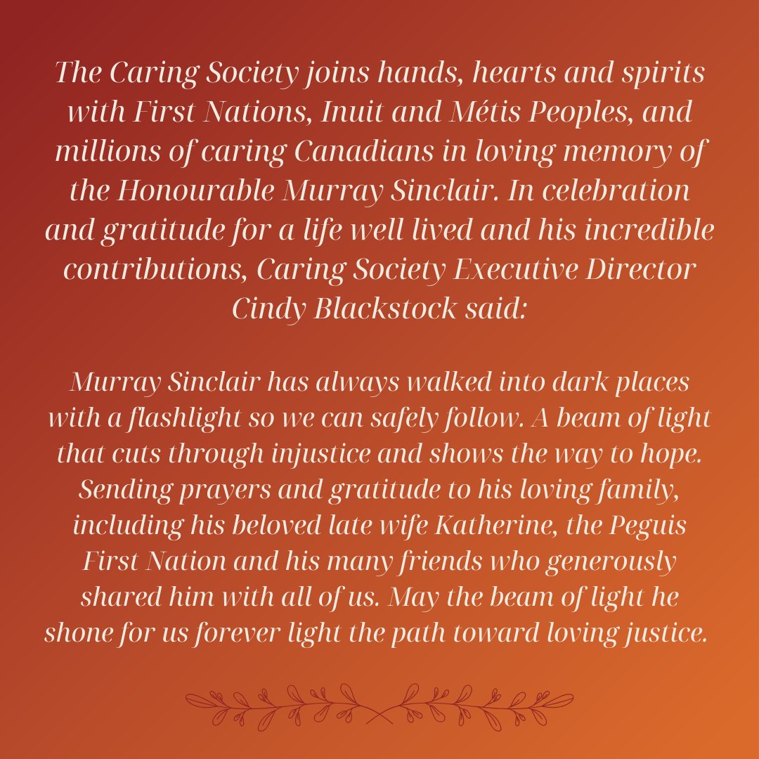 Caring Society statement on the Passing of the Honourable Murray Sinclair.