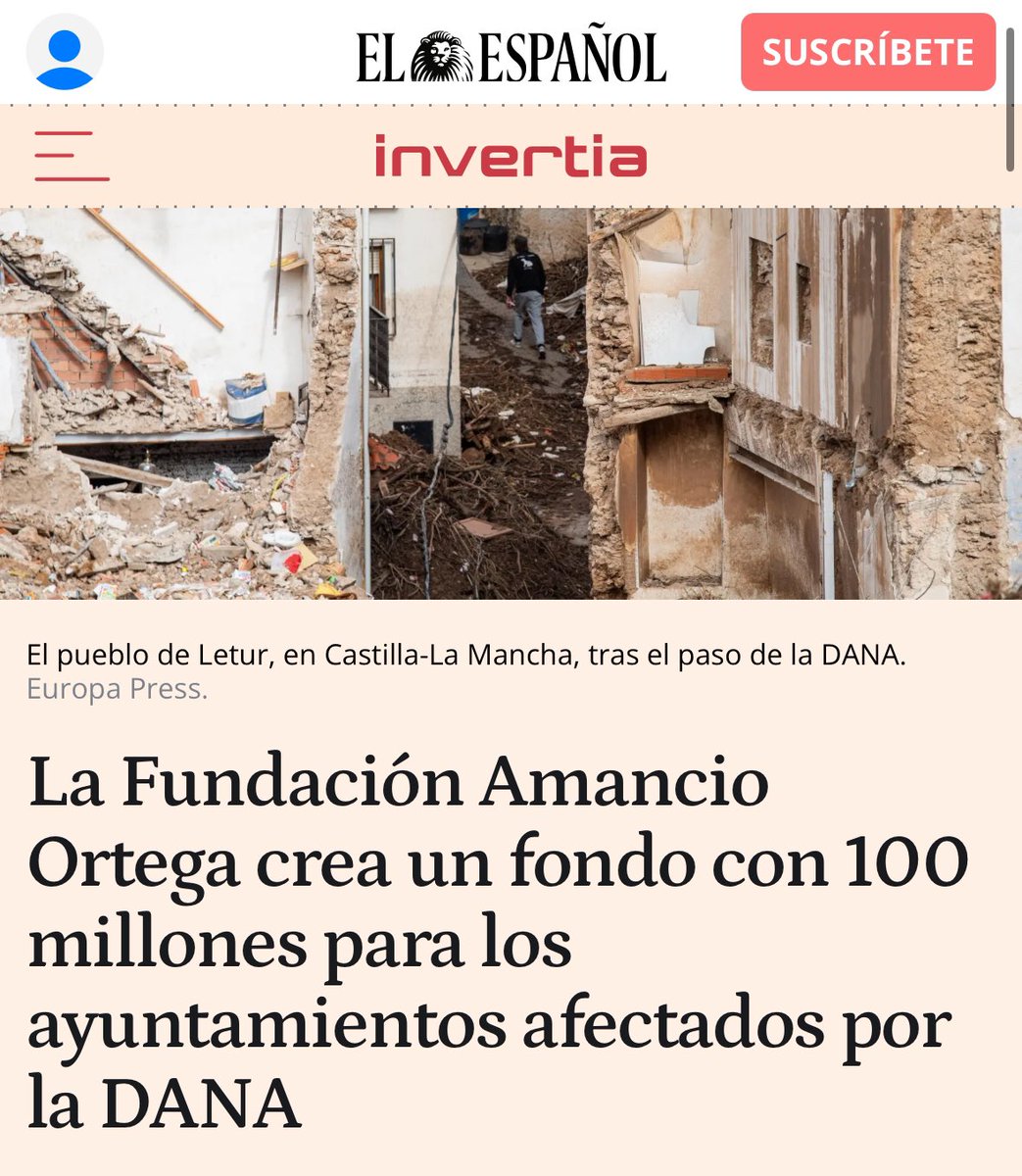 ismaelquesada's tweet photo. Amancio Ortega dona 100 millones de euros a los afectados por la DANA.

Pasará a disposición de los Servicios Sociales de los ayuntamientos afectados por la catástrofe. 👏🏻👏🏻 https://t.co/R2GPY3CL9t