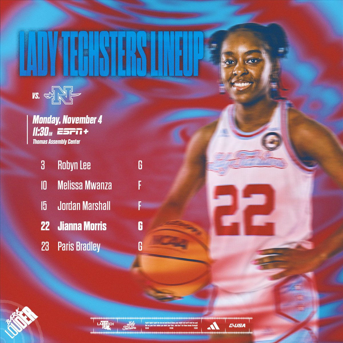 LATechWBB's tweet image. First starters of the year

#BarkLouder #LoveandServe 🩵❤️