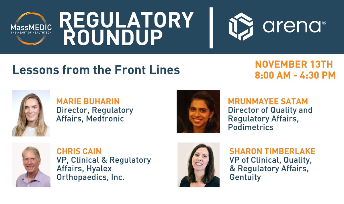 Join us on 11/13 for our Regulatory Roundup, featuring <a href="/Medtronic/">Medtronic</a>, Hyalex Ortho, <a href="/podimetrics/">Podimetrics</a>, &amp; <a href="/gentuity/">Gentuity</a> in "Stories from the Front Lines," along with a full day of regulatory experts and a keynote from the CDRH's new Director, Dr. Michelle Tarver!  bit.ly/4cmSvML
