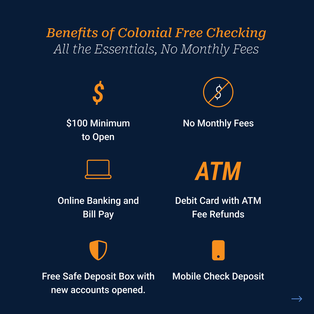 ColonialBanking's tweet image. Introducing Colonial Free Checking: simple, convenient and fee-free. Open your account today and enjoy all the essentials without the monthly fees! 

Open your account online: gocolonial.com/openaccount.

#CheckingAccount #GoColonial #ColonialSavings