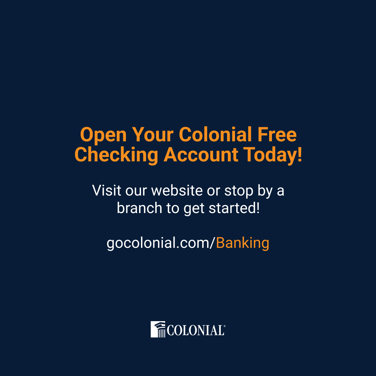 ColonialBanking's tweet image. Introducing Colonial Free Checking: simple, convenient and fee-free. Open your account today and enjoy all the essentials without the monthly fees! 

Open your account online: gocolonial.com/openaccount.

#CheckingAccount #GoColonial #ColonialSavings