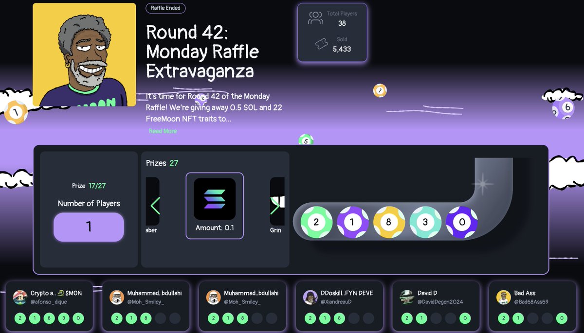 Congrats to all Round 42 winners who win some $SOL among other #NFT traits 🤩👏🖼️

<a href="/RMMS75/">RMMS ♦️</a> - 0.1 $SOL
<a href="/afonso_dique/">Afonso Dique ⛓ Gnoma 🧙‍♂️,🧙‍♂️Energy Labs</a> - 0.1 $SOL
<a href="/muskelmikeosrs/">GoodMoreGen | NUMA SuperHero🦸🏼‍♂️</a> - 0.1 $SOL