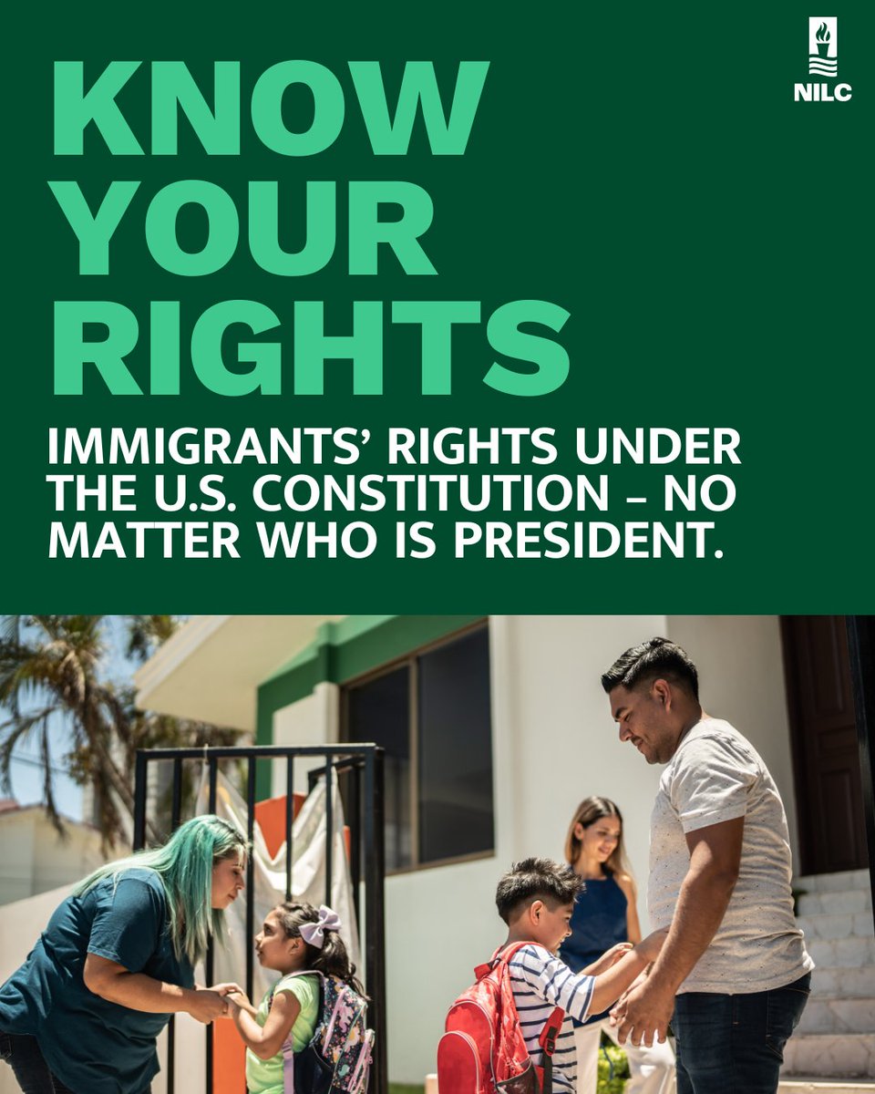 NILC's tweet photo. No matter who is president, everyone living in the U.S. has certain basic rights under the U.S. Constitution – regardless of immigration status.
Understanding and asserting our rights is a powerful way that we can protect ourselves and our communities. #KnowYourRights👇 https://t.co/invZ2wLtpp