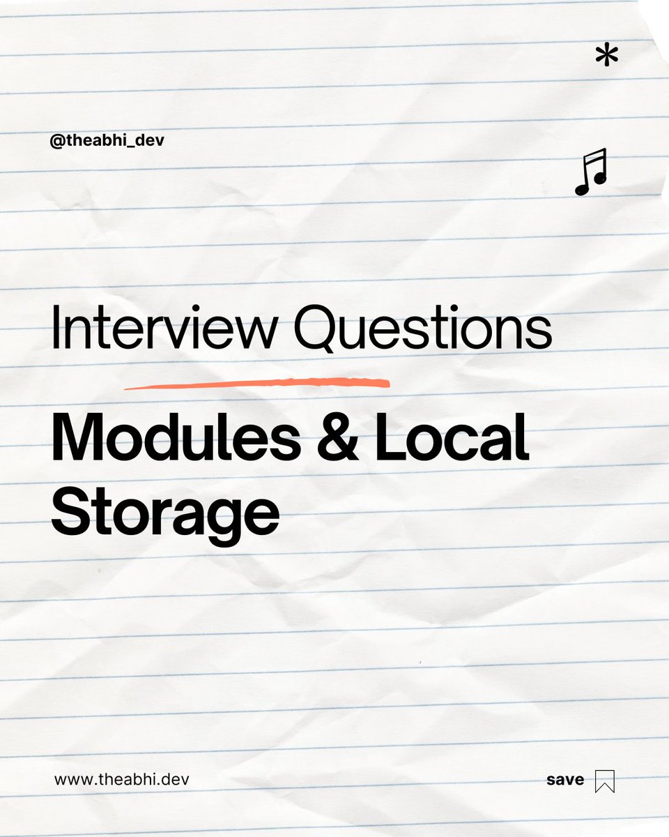 theabhi_dev's tweet image. Test your understanding of JavaScript modules and local storage with these interview questions! A must for building efficient, modular applications. #JavaScriptInterview #CodingQuestions #WebDev #MERN #75DaysMERNChallenge