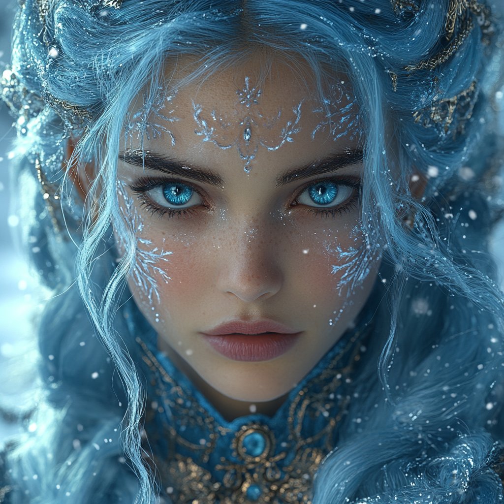 negative040's tweet photo. Queen of Frost

A Snow Queen with icy-blue hair and frosty patterns on her skin stands in a shimmering, snow-covered world. 

#AIArtMagic
#SnowQueenVibes
#AICreators
#FrostedFantasy
#DigitalArtDreams
#creativeaistudio #airpodsjump #aiartist
#ai
#frozen #elsa https://t.co/ISffltwjfj