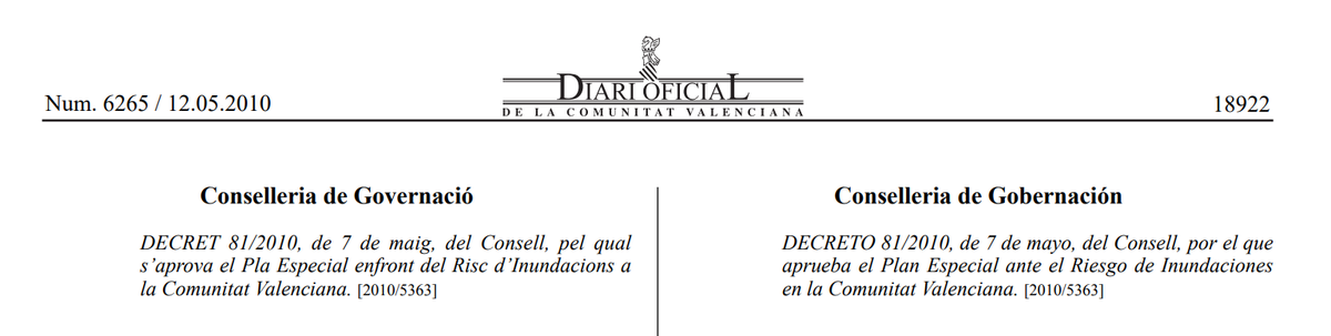 ferrandalmau78's tweet image. 1) En les darreres hores/dies de #DANA s'han afirmat moltes coses que o bé són errònies,imprecises,o directament una fal·làcia respecte a qui és responsable de què segons el Pla Especial enfront del Risc d’Inundacions a la Comunitat Valenciana,aprovat per Decret de @generalitat