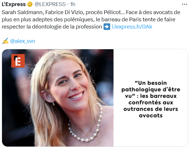 GrandserreSylv1's tweet photo. Blâme à l'encontre de Sarah Saldmann, la Nabilla du barreau, le conseil de discipline de l’ordre des avocats de Paris estimant que "la liberté d’expression de l’avocat ne l’autorise pas à donner de sa profession une image violente, vulgaire ou cynique". Tant va la cruche "allô".. https://t.co/3Njsqlwy08