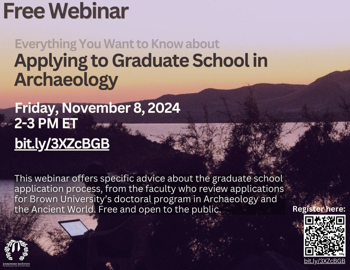 This FREE webinar provides insight into the graduate application process by the faculty from Brown University’s doctoral program in Archaeology and the Ancient World, talking with students in Brown's Ph.D. program. 

All welcome

Pre-registration required: bit.ly/3XZcBGB
