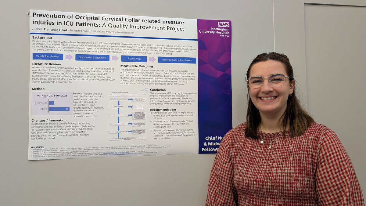Critical Care Quality Improvement Lead Nurses (@cc_qils_nuh) on Twitter photo Well done to one of our Band 5 nurses on presenting her clinical nurse fellowship project today. Francesca has developed a SOP to improve Cervical Collar Care in Adult Critical Care which will have such an impact on patients #cnfcelebrationday <a href="/NUHCriticalCare/">NUH Critical Care๐ณ๏ธโ๐</a> <a href="/NUHInstitute/">Institute of Care Excellence</a> Well done to one of our Band 5 nurses on presenting her clinical nurse fellowship project today. Francesca has developed a SOP to improve Cervical Collar Care in Adult Critical Care which will have such an impact on patients #cnfcelebrationday <a href="/NUHCriticalCare/">NUH Critical Care๐ณ๏ธโ๐</a> <a href="/NUHInstitute/">Institute of Care Excellence</a>