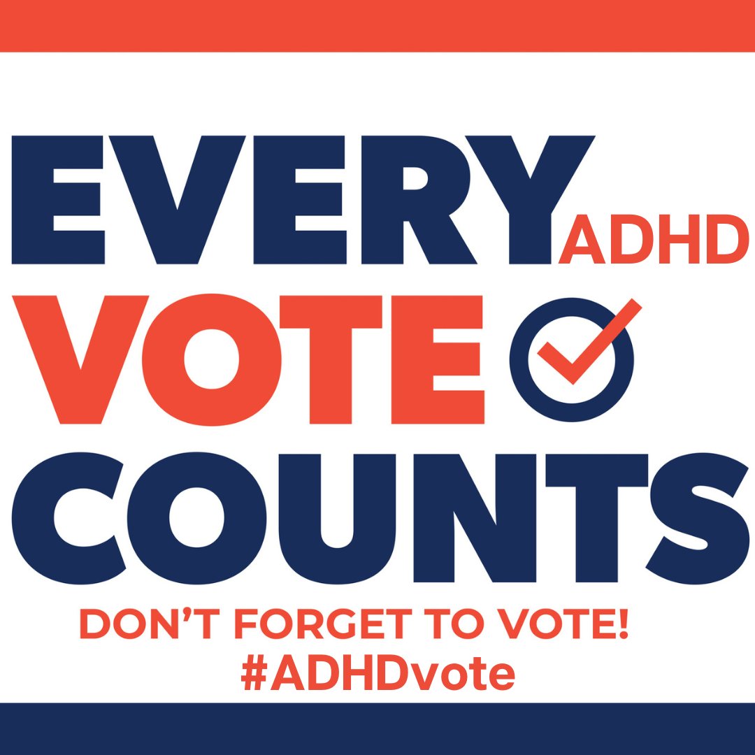 If your ADHD brain is telling you that you'll go vote in just a minute (or hour, or this afternoon, etc.), do it now! You'll feel great,  and you won't have to keep remembering and forgetting allllll the way until tomorrow night. Every ADHD vote counts. Vote now! #ADHDvote