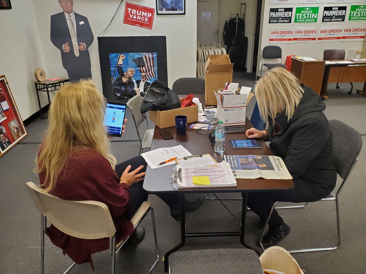 LabarreShi35906's tweet photo. At Republican Party of Portage County this morning making calls with the great volunteers here, so appreciated, they are dedicated! Pushing til the end! #WinwithTrump #TrumpForce47WI @TrumpForce47WI @WisGOP https://t.co/NAeLIPdCwU