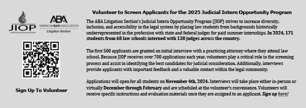 Sign Up to Volunteer to Screen Applicants
2025 Judicial Intern Opportunity Program
jotform.com/242075213172043
The JIOP strives to increase diversity, inclusion, and accessibility in the legal system by placing law students from historically underrepresented backgrounds.