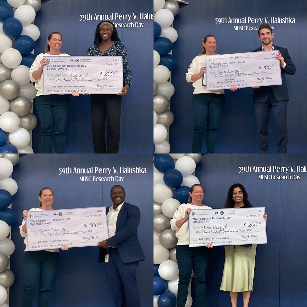Congratulations to this year's winners of the special VA awards at the 59th annual Perry V. Halushka MUSC Student Research Day. Annika Matthiesen, Amber Hazzard, Marice McCrorey, Shaoni Dasgupta, and Ryan Lacey. <a href="/CharlestonVAHCS/">Ralph H. Johnson VA Health Care System</a> <a href="/ResearchMUSC/">MUSC Research</a> <a href="/musc_cgs/">MUSC Grad Studies</a>