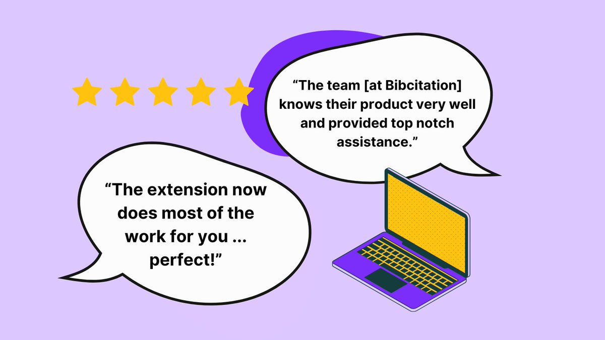 Pssst! Have you heard the news?? #Bibcitation reviews are in and we’re excited to share feedback from wonderful users like you!

Let us know your thoughts or suggestions and together we can make sure you ace those bibliographies! ✍️💻️
