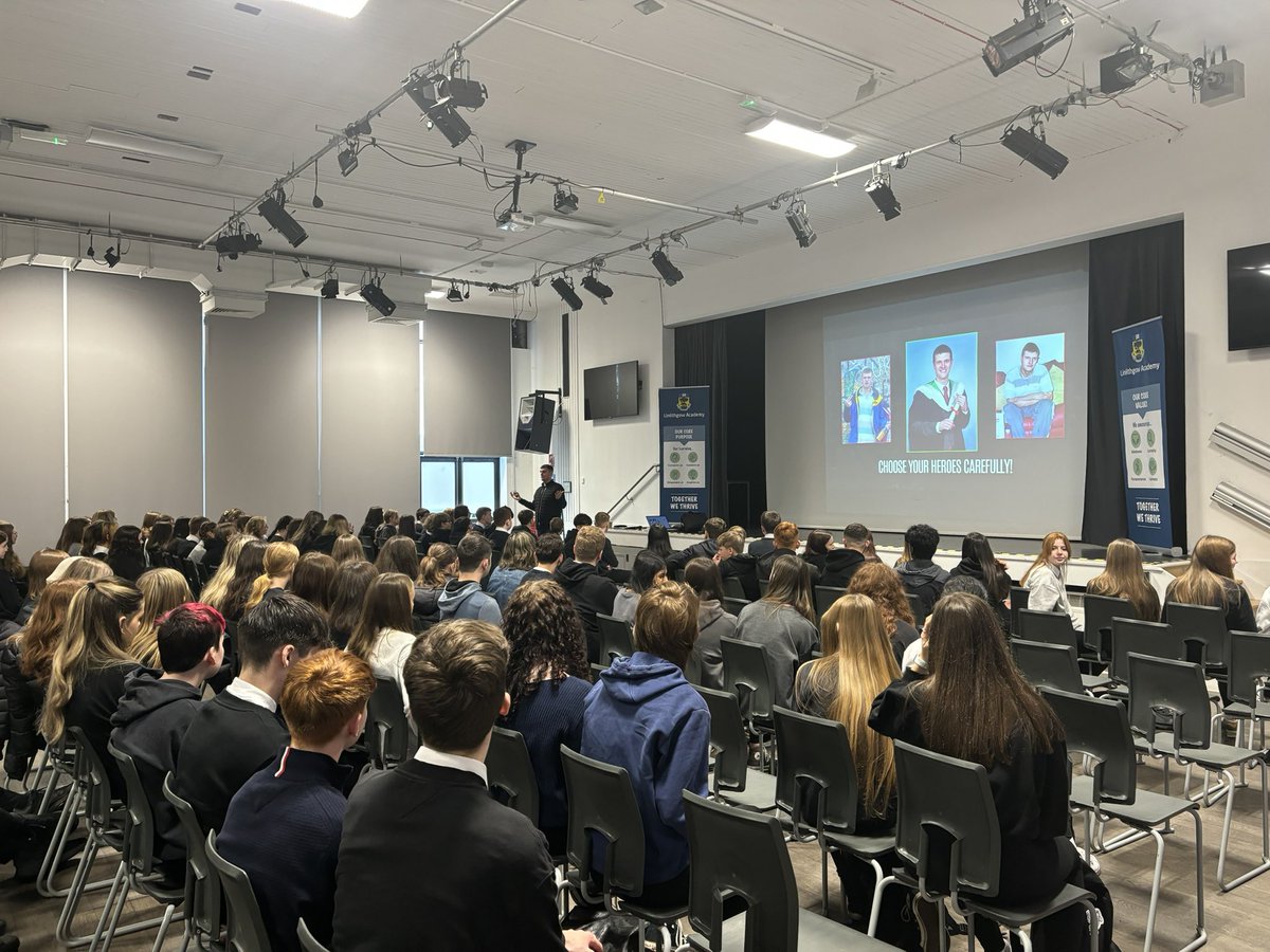 Linlithgow_Acad's tweet photo. A huge thank you to Scottish writer Graeme Armstrong (The Young Team) for joining us today &amp; delivering an impactful talk on Scottish gang culture, social history, &amp; personal resilience to 200 pupils. His lived insights on trauma, aspiration &amp; youth culture certainly resonated!! https://t.co/sfGGkvpAMS