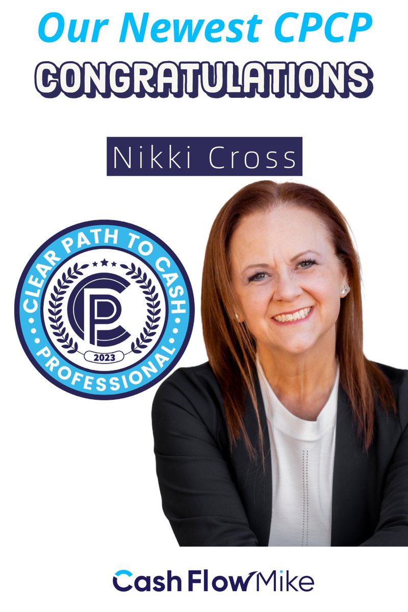 CashFlowMike's tweet image. 🎉 Huge congrats to Nikki Cross for earning the Clear Path To Cash Professional (CPCP) designation! She’s now a certified cash flow pro AND set two records—first to complete the exam with APMG International &amp;amp; first to receive CPE hours from Cash Flow Mike! 🌟  #ClearPathToCash