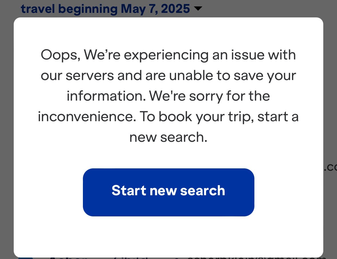 dklein88's tweet photo. @JetBlue I’ve been getting this message from web and mobile all day long. What’s going on? https://t.co/iJXQ9hD3H1