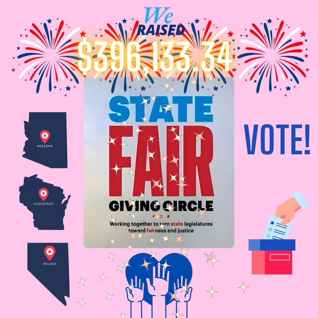 StateFairProje1's tweet photo. We are so proud to have raised an incredible amount for our states.
Please join State Fair for more successes ahead! 
https://t.co/PN15vR8FSE

Don’t forget to #vote up and down the ballot. Find helpful resources at our Linktree, or on our website: 
https://t.co/td4OGd026Y

🗳️🇺🇸💙 https://t.co/Hyf2VF664t