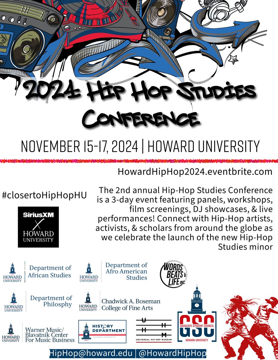 The 2nd annual Hip Hop Studies conference is in 2 weeks. There will be panel presentations, workshops, film showings, &amp; performances w/scholars, activists, industry insiders, artists, &amp; other voices shaping Hip-Hop studies &amp; culture!

Register here: HowardHipHop2024.eventbrite.com.