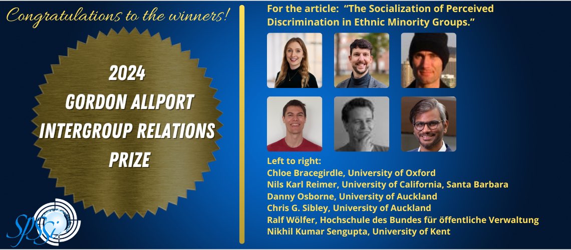 Nikhil Sengupta (@psychsengupta) on Twitter photo So thrilled that this paper showing how perceptions of discrimination are shaped by one’s social networks over time, led by <a href="/bracegirdle_c/">Chloe Bracegirdle</a> and with <a href="/reimthyme/">Nils Reimer</a>, Danny Osborne, Ralf Wölfer and <a href="/ChrisGSibley/">Chris G Sibley</a>, has received the Gordon Allport Intergroup Relations Prize from <a href="/SPSSI/">SPSSI</a> So thrilled that this paper showing how perceptions of discrimination are shaped by one’s social networks over time, led by <a href="/bracegirdle_c/">Chloe Bracegirdle</a> and with <a href="/reimthyme/">Nils Reimer</a>, Danny Osborne, Ralf Wölfer and <a href="/ChrisGSibley/">Chris G Sibley</a>, has received the Gordon Allport Intergroup Relations Prize from <a href="/SPSSI/">SPSSI</a>