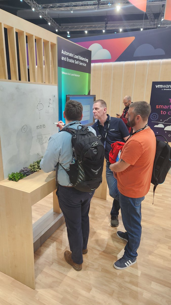 AviNetworks's tweet image. Check out our team in action at @VMwareExplore 2024 Barcelona:
Fan Lo demoing Project Cypress.
Dan Watson whiteboarding innovative solutions for the Avi Load Balancer.
Ionut Pirva explaining the powerful features of VMware vDefend at our booth.

#ProjectCypress #AviLoadBalancer