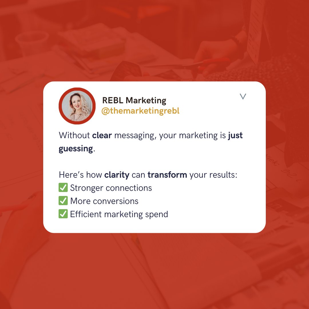 REBLMarketing's tweet image. Without clear messaging, your marketing is just guessing. Here’s how clarity can transform your results, the benefits speak for themselves👇🏻

Let&apos;s make your message impossible to ignore: i.mtrbio.com/cslxldkqfd

#reblmarketing #messaging #messaginginsights #messagingtips